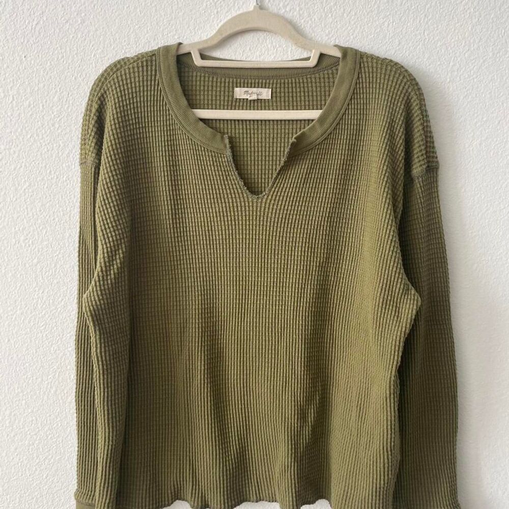 Madewell Long Sleeve Sweater Women's XXL Green Pullover Waffle Knit Corpcore